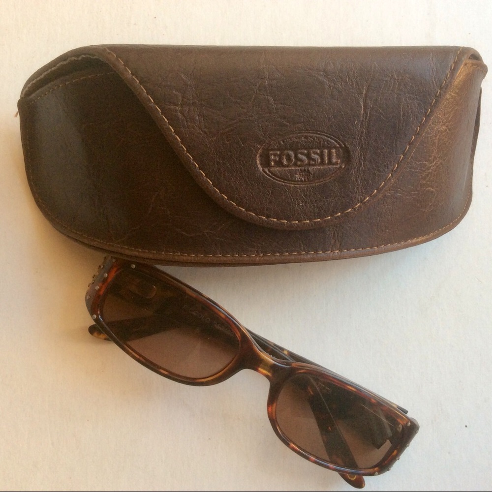 Fossil Sunglasses Case Leather Brown EUC👀😎